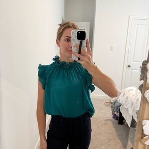 Oddi Teal Ruffle Cap-Sleeve Blouse - Women medium
